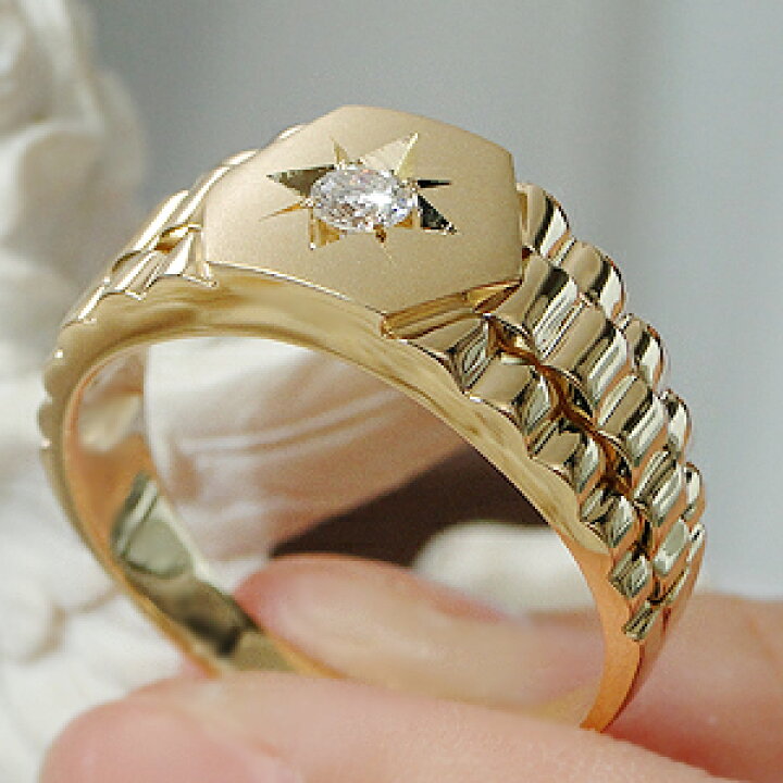 楽天市場】K18YG メンズ ダイヤ 印台 リング【0.10ct】【送料無料 