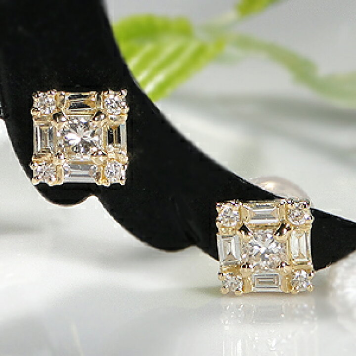 楽天市場】K18YG【0.4ct】バケットカット ダイヤモンド ピアス  