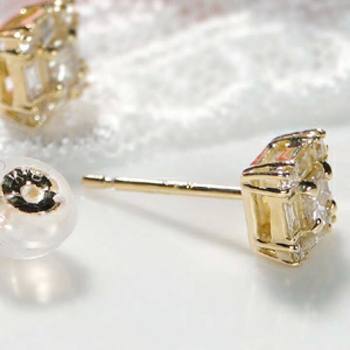 楽天市場】K18YG【0.4ct】バケットカット ダイヤモンド ピアス 