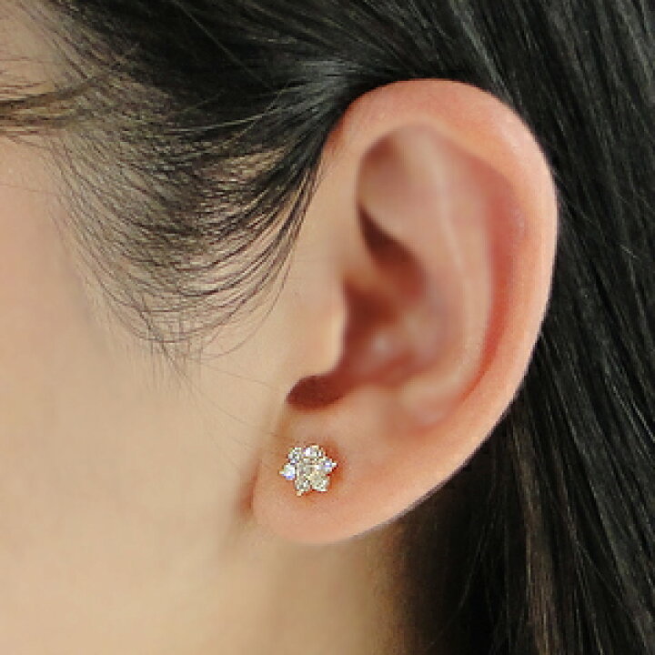 楽天市場】K18YG【0.4ct】フラワーモチーフ ダイヤモンド ピアスダイヤ  