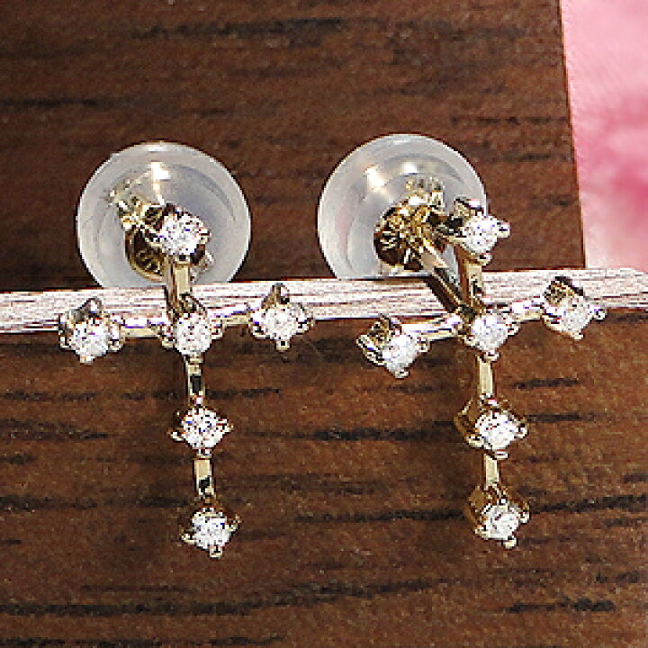 楽天市場】K18YG/WG【0.10ct】クロス ダイヤモンド ピアス18金 k18 
