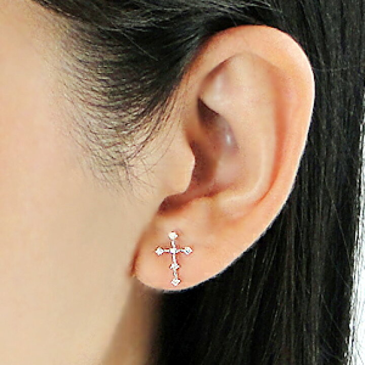 楽天市場】K18YG/WG【0.10ct】クロス ダイヤモンド ピアス18金 k18 