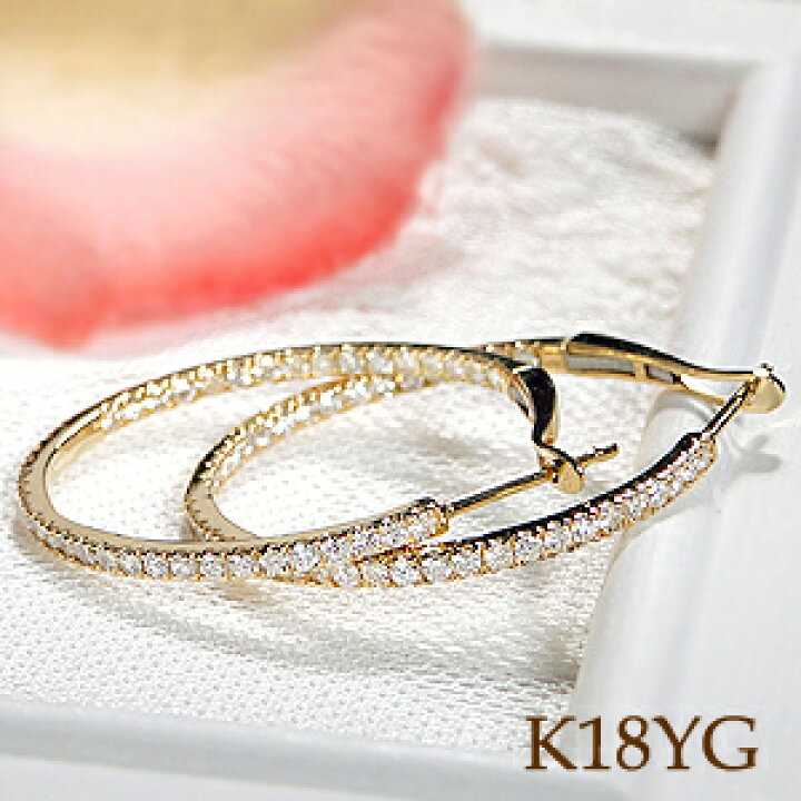 楽天市場】K18WG/YG ダイヤモンド【1.0ct】フープ ピアスダイヤ ピアス 