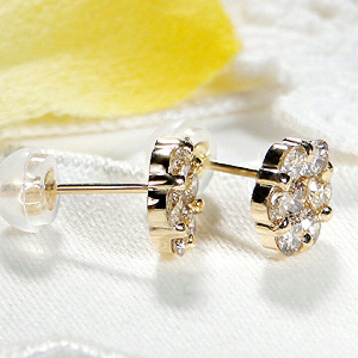 楽天市場】K18YG/WG【1.0ct】フラワーモチーフ ダイヤモンド ピアス 