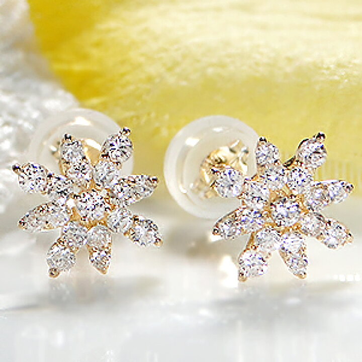 楽天市場】K18WG/YG【0.3ct】フラワーモチーフ ダイヤモンド ピアス 
