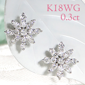 楽天市場】K18WG/YG【0.3ct】フラワーモチーフ ダイヤモンド ピアス