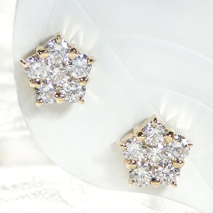 楽天市場】K18YG【0.50ct】フラワーモチーフ ダイヤモンド ピアス 