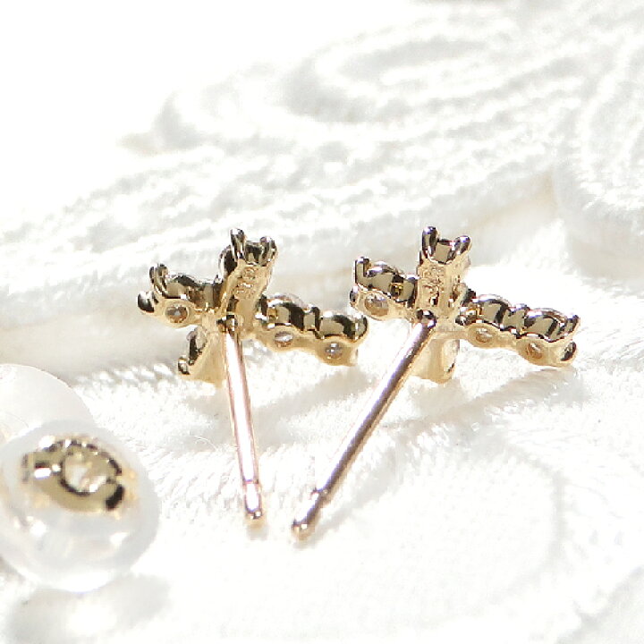 楽天市場】K18YG【0.20ct】クロス ダイヤモンド ピアスダイヤピアス  