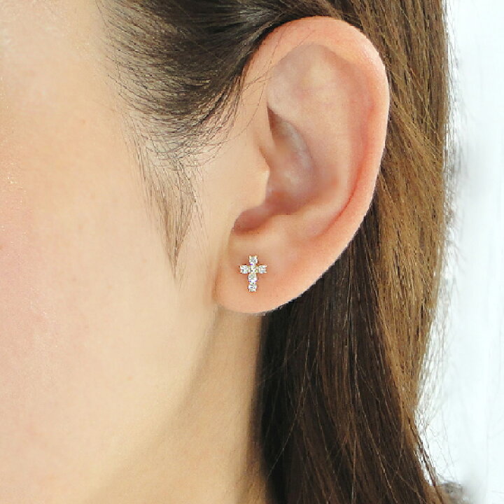 楽天市場】K18YG【0.20ct】クロス ダイヤモンド ピアスダイヤピアス  