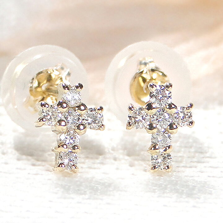 楽天市場】K18YG【0.08ct】クロス ダイヤモンド ピアス18金 ダイヤ  