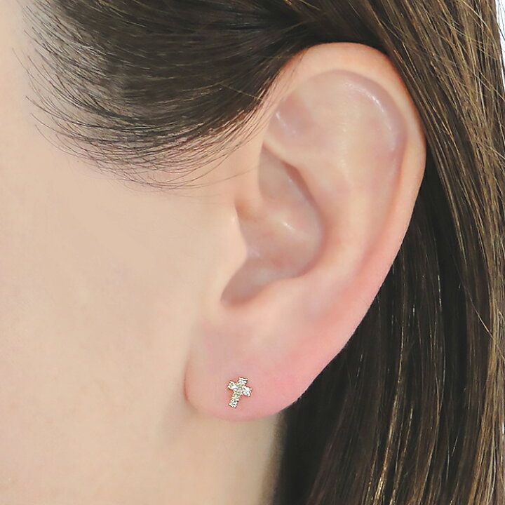 楽天市場】K18YG【0.08ct】クロス ダイヤモンド ピアス18金 ダイヤ 