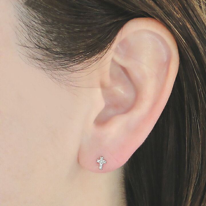 楽天市場】Pt900【0.08ct】クロス ダイヤモンド ピアス18金 ダイヤ  