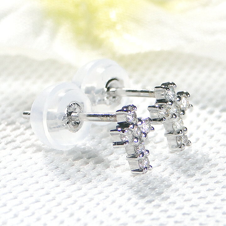 楽天市場】Pt900【0.08ct】クロス ダイヤモンド ピアス18金 ダイヤ  