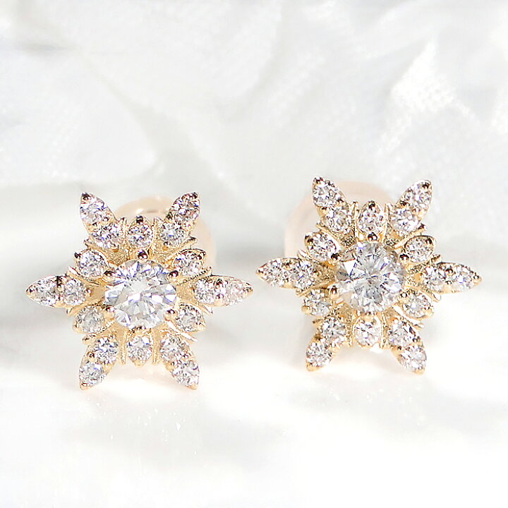 楽天市場】K18YG【0.32ct】雪の結晶 ダイヤモンド ピアスダイヤ ピアス 