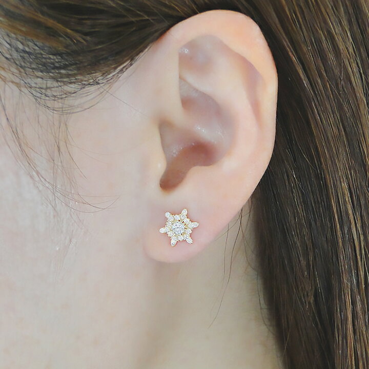 楽天市場】K18YG【0.32ct】雪の結晶 ダイヤモンド ピアスダイヤ ピアス 