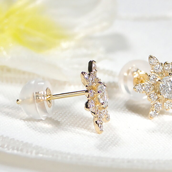 楽天市場】K18YG【0.32ct】雪の結晶 ダイヤモンド ピアスダイヤ ピアス 