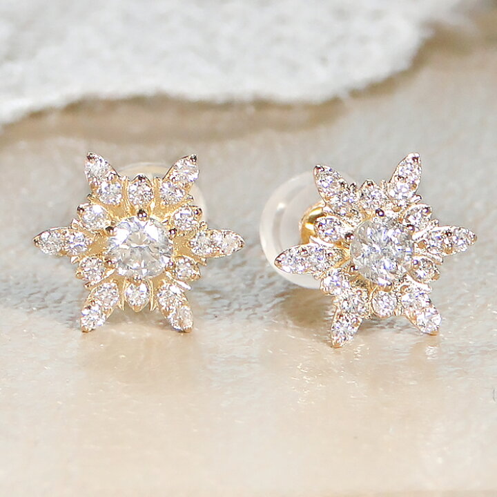 楽天市場】K18YG【0.32ct】雪の結晶 ダイヤモンド ピアスダイヤ ピアス 