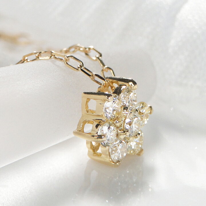 楽天市場】K18YG【0.2ct】フラワーモチーフ ダイヤモンド ネックレス 