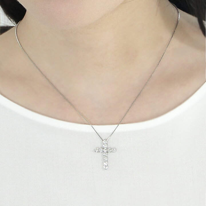 楽天市場】クロス ネックレス pt900【1.0ct】ダイヤモンド 