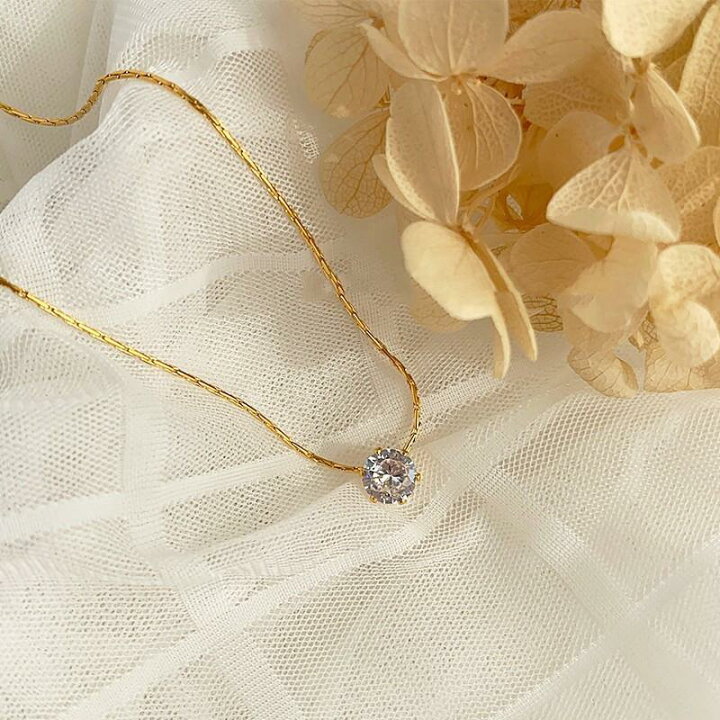 楽天市場】ネックレス上品な輝き 一粒 Czダイヤモンド 18金ゴールド  