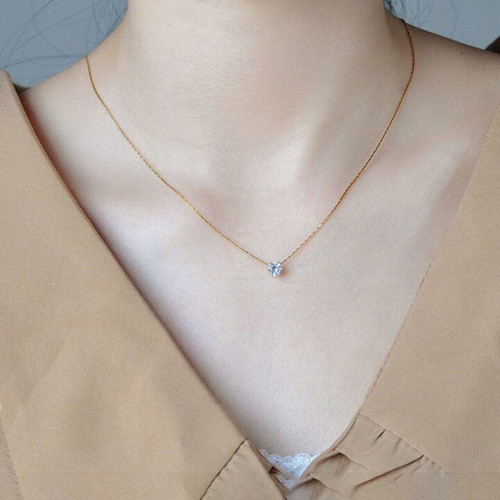 楽天市場】ネックレス上品な輝き 一粒 Czダイヤモンド 18金ゴールド  