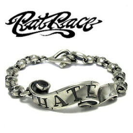 RAT RACE ラットレース 約21cm メッセージオンリボン LOVE HATE シルバーブレスレット スカル ブレスレット シルバーアクセサリー シルバーアクセ ブレスレット スカル ドクロ メンズ ガイコツ 骸骨 シルバー シルバーブレスレット 腕輪 RAT RACE ラットレース