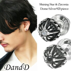 DandD シャイニング スター ドーム ジルコニア ブラック クリア スタッドピアス 1P 片耳用 ピアス シルバーアクセサリー スターリングシルバー シルバーピアス メンズアクセサリー メンズピアス 男性用 スタッドピアス スタッズピアス 石付き ストーン