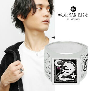 白狼牙 スモール リング 17〜21号 指輪 シルバーリング メンズ ウルフマンBRS オオカミ 狼 月 三日月 ムーン 星 和 和風 メンズリング シルバー925 シルバーアクセ シグネットリング 印台リング