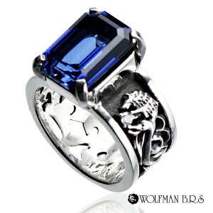 ウルフマン パルメット ウルフ リング w / シンセティック サファイア 11〜15号 指輪 狼 オオカミ シルバーアクセサリー シルバーアクセ スターリングシルバー メンズアクセサリー メンズア