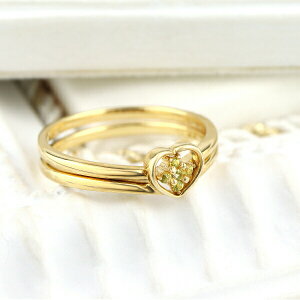 K18 2WAY 2連 イエローサファイア ハート リング 18金 18k ゴールド 指輪 二連 2通り 重ね付け 重ね着け レディースアクセサリー Women's Jewelry Ladies 贈り物 2本セット 天然石 サファイア ゴールドリ