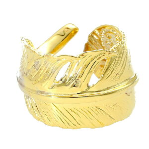 ゴールドカラー フェザー シルバーリング フリーサイズ 14号 羽根 指輪 シルバー リング ネイティブ アクセ ジュエリー 自分用 贈り物 シルバーアクセサリー 大きめ フェザーリング 金 ゴー