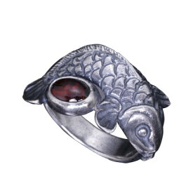 龍頭 ガーネット 昇鯉 リング 14～26号 指輪 天然石 鯉 魚 メンズ シルバーリング 指輪/リング：和柄をモチーフとしたオリジナルハンドメイドのシルバーリング。 彼氏 おしゃれ ギフト 人気 シルバー950 虎 龍 蛙 シルバー 男性 メンズリング