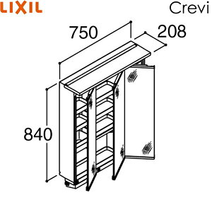 MRA-753TXJU リクシル LIXIL/INAX クレヴィ ミラーキャビネット 奥行560タイプ 3面鏡 くもり止めコート 間口750 スリムLED 送料無料()