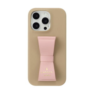 LANVIN en Bleu LBBPKR2IP2463P Slim Wrap Case Stand & Ring Ribbon for iPhone16 Pro Beige×Pink