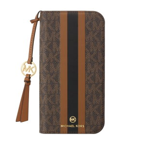 MICHAEL KORS MKSTTCBRWFLIP2463P Folio Case Stripe with Tassel Charm for Magsafe for iPhone16 Pro Brown