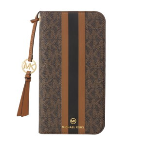MICHAEL KORS MKSTTCBRWFLIP2467 Folio Case Stripe with Tassel Charm for Magsafe for iPhone16 Plus Brown