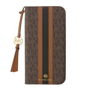 MICHAEL KORS MKSTTCBRWFLIP2469 Folio Case Stripe with Tassel Charm for Magsafe for iPhone16 Pro MAX Brown
