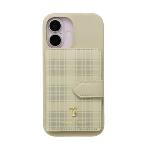 Samantha Thavasa STBIGWPCWIP2461 Wrap Case with Plaid Magsafe Card Wallet for iPhone16 Beige