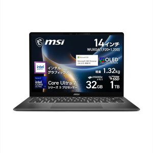 MSI �m�[�gPC Prestige-14-AI+D3MG-2619JP [14�^ | WUXGA | Core Ultra 7 | 32GB | 1TB | Windows 11 | Office�I�v�t | �v���`�i�O���C]