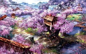 ジグソーパズル 1000ピース 桜の村            海外 花 風景 外国 景色 ディスプレイ コレクション インテリア プレゼント ギフト イラスト