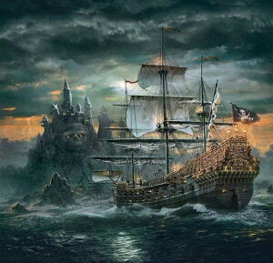 ◆訳あり◆ ジグソーパズル 1000ピース 闇夜に浮かぶ海賊船            海外 海 外国 ダーク ディスプレイ コレクション インテリア プレゼント ギフト 幻想的 フ