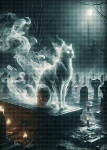 ダイヤモンドアート 墓場のネコ            モザイクアート 猫 黒猫 動物 ダーク ホラー モノクロ 白黒 スタイリッシュ インテリア ギフト プレゼント