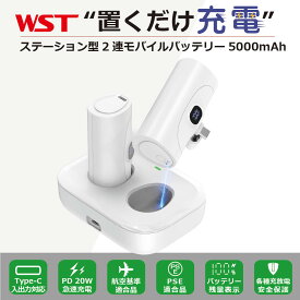 【1000円OFFクーポン 3/23まで】PD対応5000mAhモバイルバッテリー2個（Type-C端子2個)と充電ステーションのセット iPhone 16 15 14 Android 小型 軽量 コンパクト ミニ 飛行機 機内 持ち込み PSE お買物マラソン