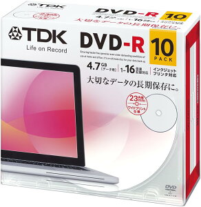 TDK �f�[�^�pDVD-R 4.7GB 1-16�{���Ή� �z���C�g���C�h�v�����^�u�� 10���p�b�N 5mm�X�����P�[�X DR47PWC10UE