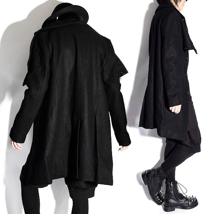 楽天市場 ロングコート メンズ チェスターコート メンズファッション ハイネック メルトン ウールコート ボノ Bono ジャケット ロング丈 変形 ブラック 黒 お兄系 V系 ヴィジュアル系 ホスト 大人 送料無料 秋 冬 新作 個性的 モード系ファッション 衣装 オリジナル