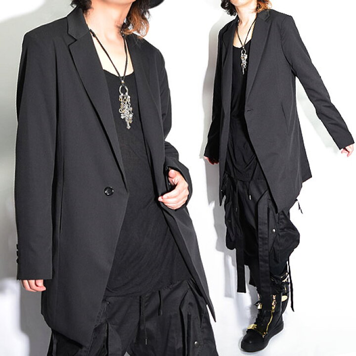 楽天市場 テーラードジャケット メンズ ロング丈 ロングテーラードジャケット 変形 ライトアウター ブラック 黒 お兄系 V系 ヴィジュアル系 ホスト ビター系 Bitter系 大人 送料無料 春 秋 冬 新作 30代 40代 個性的 ストリート系 モード系 衣装 オリジナル ブランド