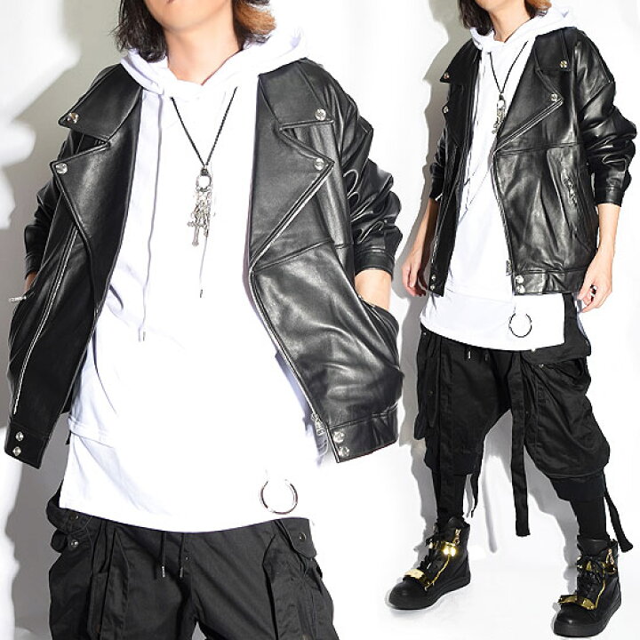 楽天市場 ライダースジャケット メンズ 大きいサイズ 本革 レザー Wライダースジャケット メンズファッション 本皮 レザージャケット 送料無料 インポート V系 個性的 衣装 17 秋 冬 新作 30代 40代 ストリート系 ファッション 衣装 ブラック 黒 Leon系 レオン系 お兄