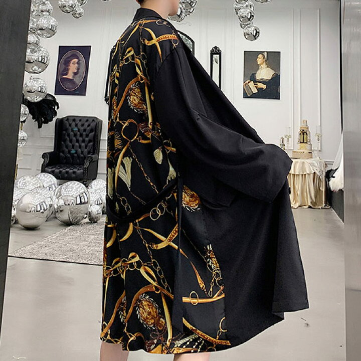 楽天市場 トレンチコート メンズ ロングコート バイカラーコート メンズファッション チェーン エンブレム インポート 薄手 ライトアウター ロング丈 送料無料 秋 冬 新作 お兄系 サロン系 ホスト ビター系 Bitter系 お兄系 アウター 個性的 大人 スタイル ブラック 黒