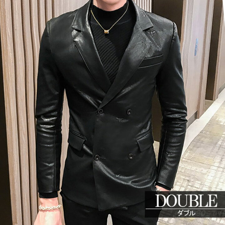 楽天市場 テーラードジャケット メンズ Pu レザージャケット ダブルジャケット 細身 スリム インポート ブラック 黒 19 秋 冬 新作 ゆったり アウターお兄系 V系 ビジュアル系 ホスト ビター系 Bitter系 アウター 新作 30代 40代 個性的 衣装 モードファッション