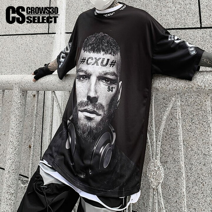 楽天市場 Tシャツ メンズ ストリート系 フェイスプリント フォトプリント 英字 ビッグロゴ プリント 送料無料 ビッグシルエット 半袖 カットソー インポート オーバーサイズ 春 夏 新作 個性的 V系 お兄系 ヴィジュアル系 ストリート系ファッション ホスト 衣装